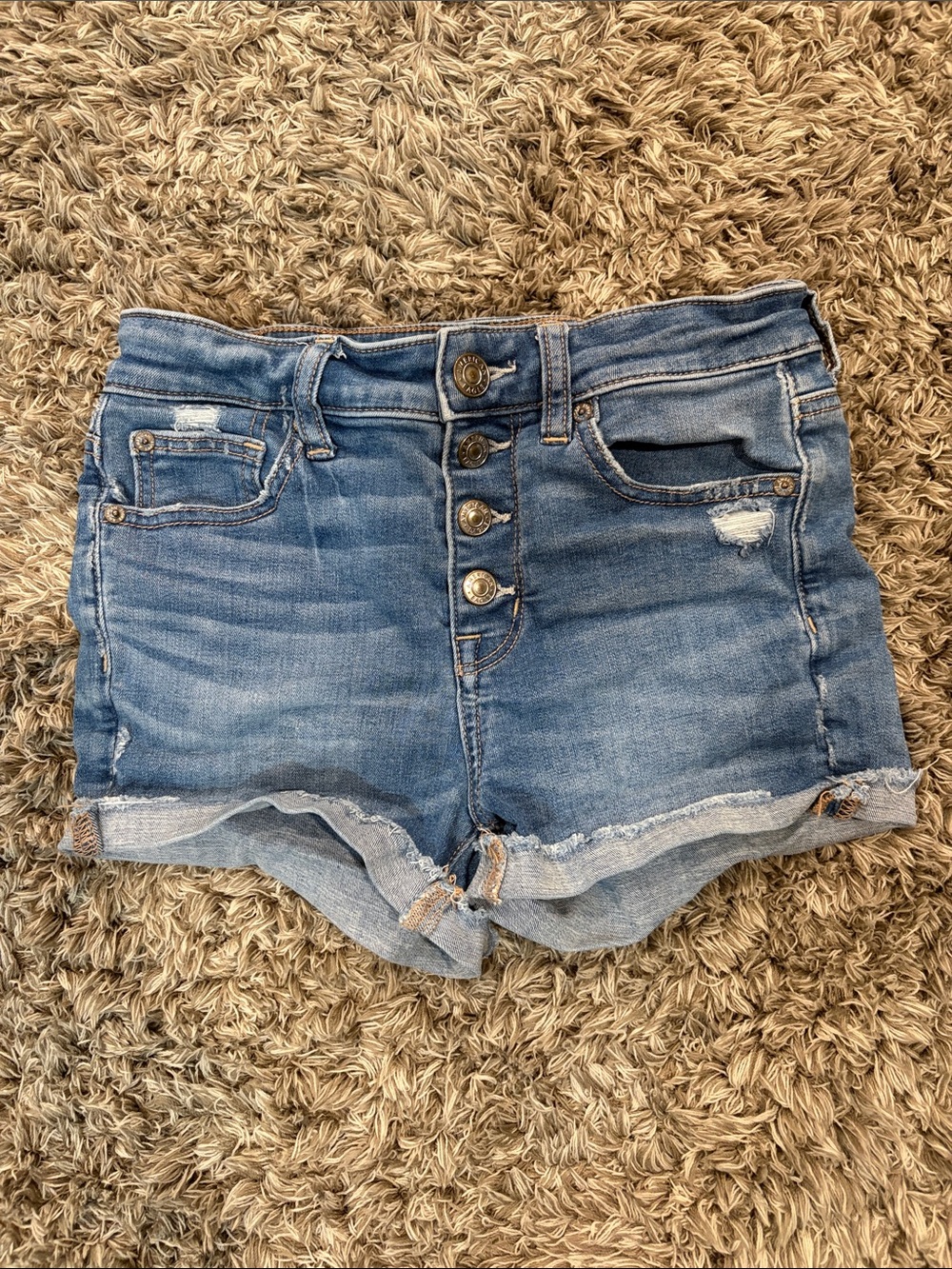 American Eagle Outfitters Light Blue High-Rise Shortie Button-Fly Denim Shorts